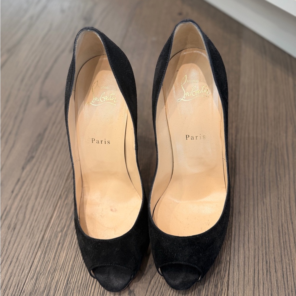 Christian Louboutin Black Suede Peep Toe Heels